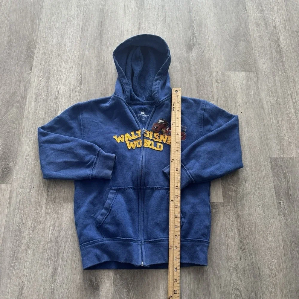 Walt Disney World Cars Zip Up Jacket Youth Boys Medium Blue Hooded (8-10)